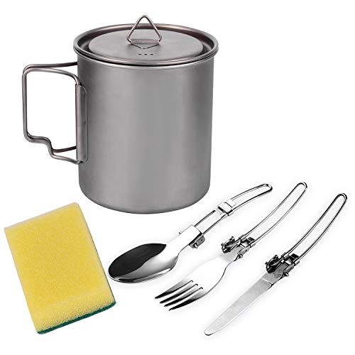 REDCAMP 750ml Titanium Camping Pot with Lid, Ultralight Titanium Cup
