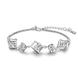 ROYANI Pulsera de circonita cúbica para Mujer Pulsera de estación de CZ de Plata