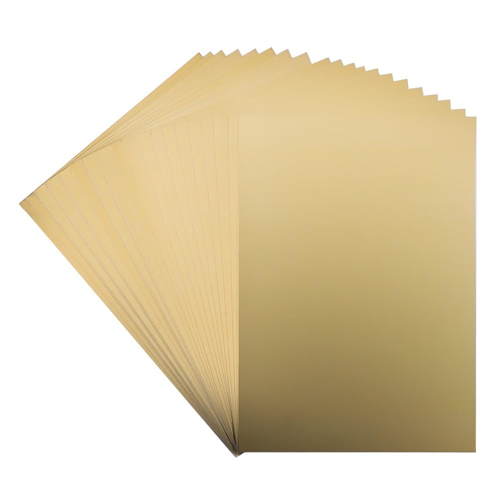 Ideen mit Herz Mirror Card | Metal Paper | Craft Paper Metallic | 20 Sheets | DIN A4 | 200 g/m² (Light Gold | Self-Adhesive)