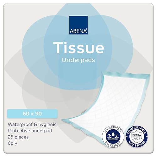 ABENA Tissue Underpads, 60 x 90cm, 650ml, Pack of 25, Disposable Bed & Chair Protection Pads, 6 Layer Absorbent Underpads for Incontinence, Wound Care & Hygiene