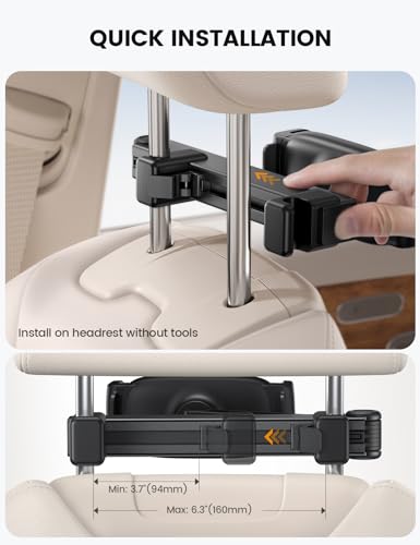 Lamicall Tablet Holder for Car Headrest - [Lockable] [3 in 1 Extension Arm] 2024 Car Backseat Tablet Mount, Road Trip Essentials for Kids, for iPad Pro, Air, Mini, Galaxy, Fire HD, 4.7-13" Tablets