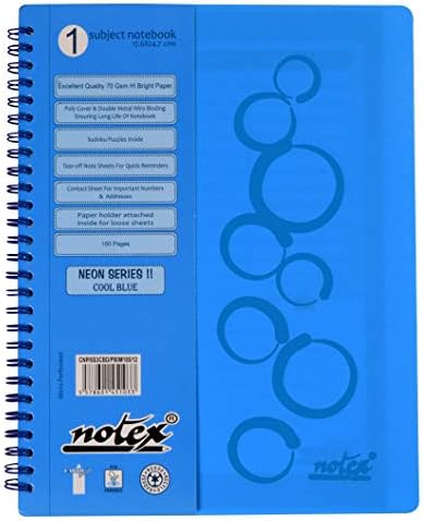 Notex Wirebound Spiral 1 Subject Notebook 75 Sheets 6”x9.5” Ruled/Lined Paper with Plastic Durable Hard Cover – Blue – Pack of 3 – 8 Fun Colors available – NOTEX