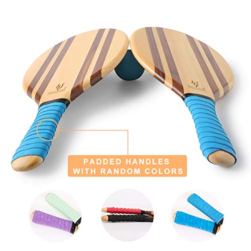 HOLYKING Wooden Beach Striped Paddle Ball Set - Tennis Racket Outdoor Sport Games  - Thumbnail 2