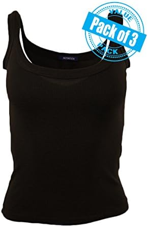 Missoma Women's Juniors 3 Pack Crop Cami Rib Tank Tops (Medium, 3 Pack - MIdnite Black)