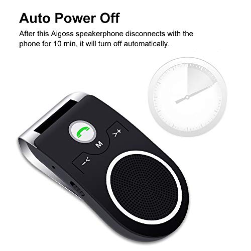 Aigoss Wireless Car Speakerphone Handsfree Bluetooth AUTO Power Off Visor Wirefree Hands Free in Car Speakerphone Kits for Smartphone Devices - Black