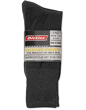3 Pair Men's Industrial Strength Flatknit Crew Work Socks - All Colors 6-12 (Black)