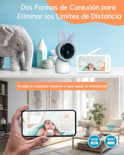 ARENTI Monitor Bebé con Dos Camaras Camara para Bebe 4MP 5" HD 2.4G&5G WiFi Monitor de Video con Visión Nocturna por Infrarrojos, Luz Nocturna, Audio Bidireccional, Detección de Llanto y Movimiento