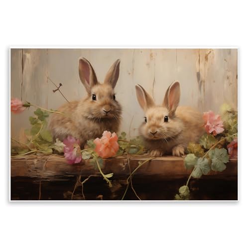 Stupell Industries 'Easter Bunnies with Garden Blooms', Wall Plaque Art, 19 x 1…