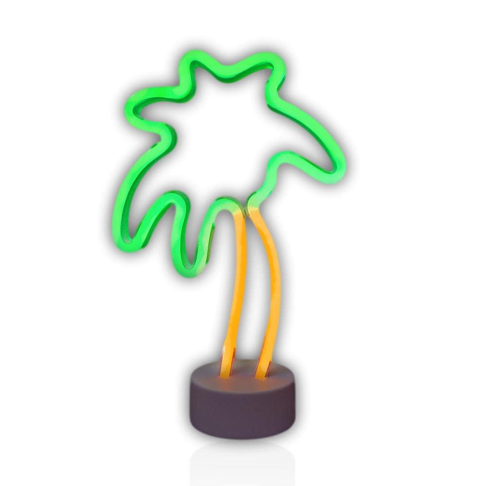 Palm Tree LED Neon Stand Light 15" Tall Green Yellow Battery Operated Neon Light Sign
