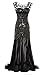 gastbypty Women's 1920s Black Sequin Gatsby Maxi Long Evening Prom Dress(Black,Large)