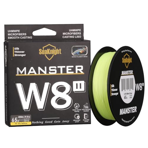 SeaKnight Manster W8 II geflochtene Angelschnur, 8 Stränge, super stark, abriebfest, kein Stretch, geflochtene Schnur, 6,8 kg bis 45,4 kg, getestet fü
