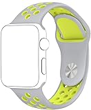 SELLERS360 Soft Durable Nike + Sport Replacement Wrist Strap for iWatch Series 1 Series 2 Apple watch band (Silver/Volt Yellow 42mm M/L)