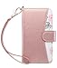 ULAK iPhone SE/5S/5 Flip Wallet Kickstand Case for Women Girls, Premium PU Leather Case Card Holder ID Slot Wristlet Hand Strap Shockproof Full Protective Cover,Rose Gold Flower