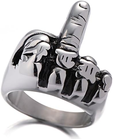Unistyle Fashion Vintage Jewelry Mens Stainless Steel Middle Finger Up Rings Unique Cool Ring Band Designs Biker Punk Rock Black Silver (10)