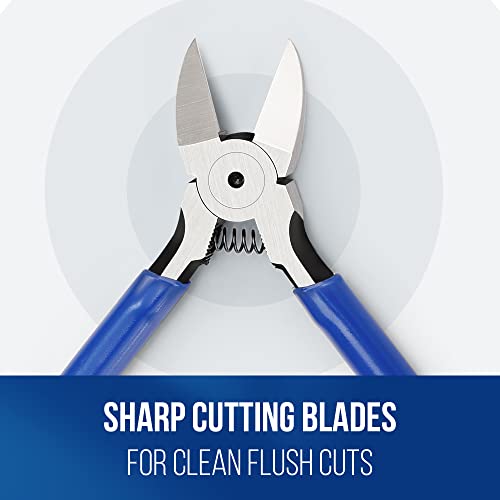 WORKPRO 2 Pack Wire Cutters, 6 Inch Precision Flush Cutters, Spring Loaded Side Cutting Pliers, Sharp Diagonal Cutters for Crafts, Jewelry Making, Electronics