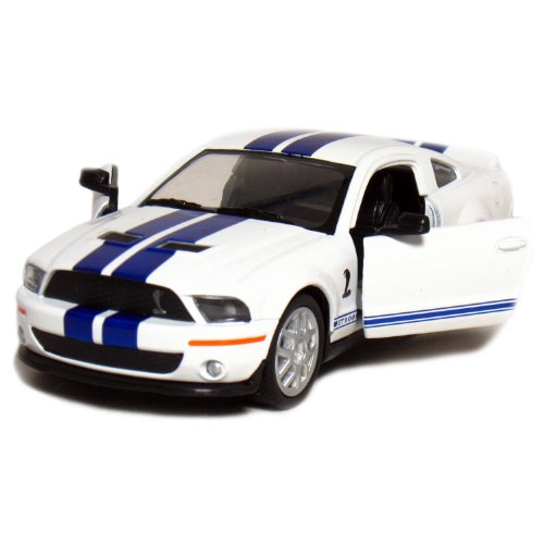 5" 2007 Shelby GT500 1:38 Scale (White/Blue Stripes) by Kinsmart