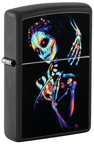 Zippo Sturmfeuerzeug – UV Skeleton, Black Matte, Black Light – Refillable – Wire-resistant – Wind Resistant Design – Gift Box – Made in USA