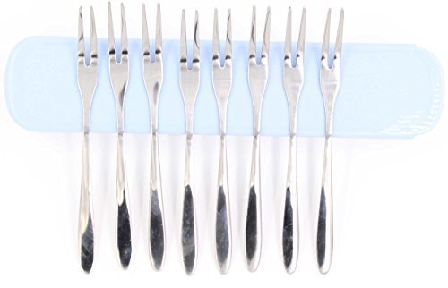Fruit Forks With Case, LeBeila 8 PCS Appetizer Dessert Forks Mini Stainless Steel Salad Fruit Cocktail Tasting Forks Small Set For Home, Wedding & Party Favor (Stainless Steel, 8PCS)
