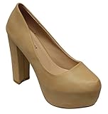 Top Moda Tube-1 Women's pointy toe platform chunky heel slip on pumps shoes