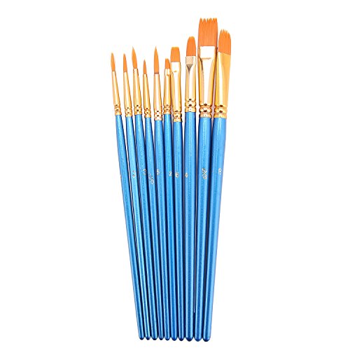 Hundor 10Pieces Paint Brushes Blue Round Pointed Tip Nylon Hair Brush Set