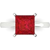 Clara Pucci 14K Solid White Gold 3 ctw Ruby Solitaire Ring for Women | Anniversary, Birthday Gift | 8.0mm Princess Cut