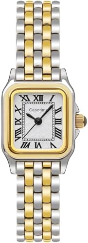 Relojes de oro para mujer, vintage, rectangular, delicada, joyería, reloj de pulsera pequeño, reloj delgado para mujer, esfera clásica con números romanos, resistente al agua hasta 3 ATM, con