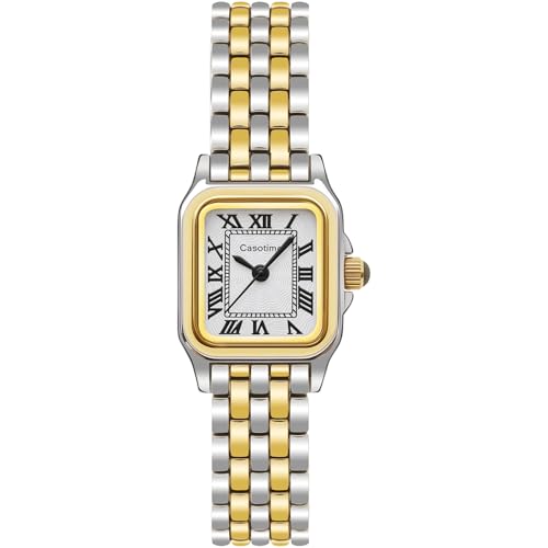 Goldene Uhren für Damen, Vintage, rechteckig, zierlich, Schmuck, Armband, Uhr, kleines Handgelenk, schmal, Reloj para Mujer, klassisches römisches Zifferblatt, 3 ATM wasserdicht, mit Werkzeug