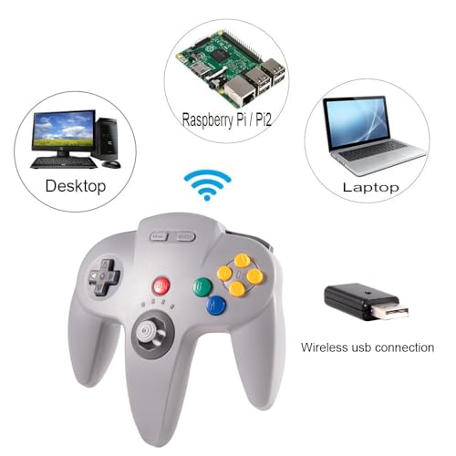 KIWITATA Wireless N64 Controller for Switch, 2.4ghz Rechargeable N64 Remote Wireless USB Joystick Game Controller for Switch/Switch Lite/Switch OLED, MAC, PC Windows 7,8,10,11 Gray