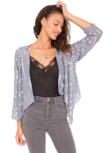 likemary Sheer Chiffon Sequins Shrug Bolero Jacket Silver L