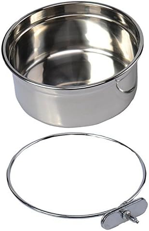 Pet Dog Coop Cups Stainless Steel Feeding Bowl with Clamp - Detachable Dog Cat Cage Kennel Hanging Bowl Metal Food Water Feeder (L)