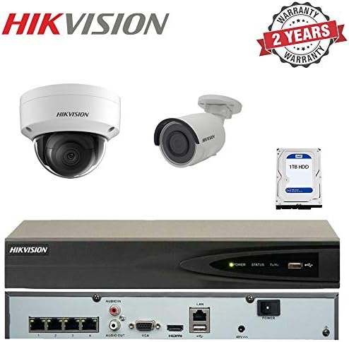 Hikvision 1x 4MP Dome 1x Mini Bullet External Outdoor IR CCTV Surveillance Camera & 4CH NVR Recorder