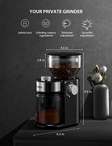 Burr Coffee Grinder, with Large Hopper Electric Burr Mill with 18 Grinding Options for 2-14 Cups, Automatic Burr Grinder for Drip, Percolator, French Press, American, Italian Coffee Makers, TIBEK - Thumbnail 6