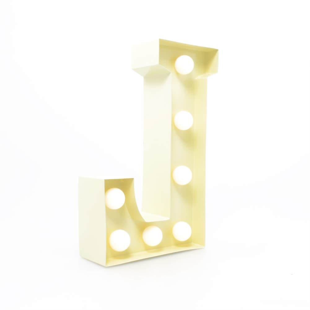 Marquee Letter Light "J" –Light Up LED Alphabet Letters –Light Bulb Letters – Vintage Decorative Bar Sign – Metal 9" Vanilla