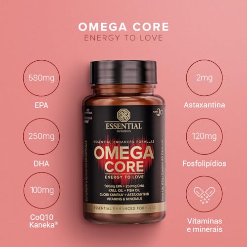 Omega Core Ômega 3 + Astaxantina + CoQ10 Essential Nutrition 60 Cápsulas