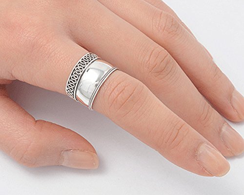 thumbnail interactive-video image 1 of Sterling Silver 925 Bali Rope Ring – Wide Band With Milgrain Edge – Women's Fashion Ring Sizes 5-12, Everyday Style 1 of 2