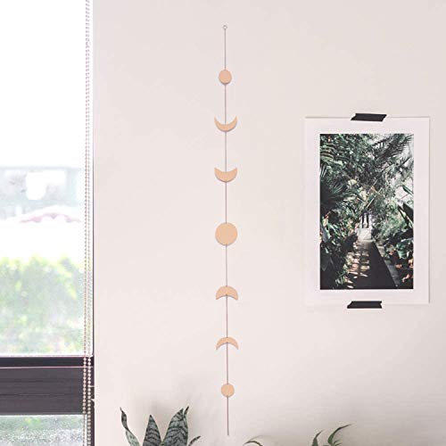 Moon Phase Wall Hanging, Manicer Moon Phase Garland Boho Moon Wall Art with Chains Celestial, Gold Shining Wall Hanging Ornaments, Retro Style Home Wall Décor for Apartment Living Room Bedroom Wedding