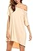 HOTOUCH Women's Casual Plain Short Sleeve Simple Tshirt Loose Dress Off Shoulder, Small, Beige