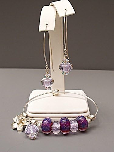 Purple Earrings and Bracelet Jewelry Set with Handmade Glass Beads