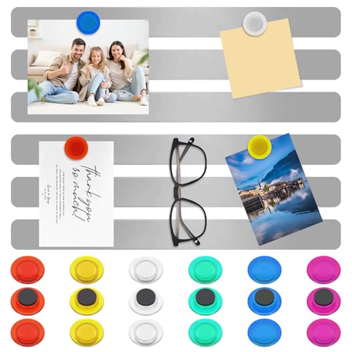 Magnetic Whiteboard, 6 Pack Magnetic Whiteboard, Self Adhesive Magnetic Bar with 18 Magnetic Buttons for Office, Bulletin Board, Photo Wall, Fridge, Kitchen