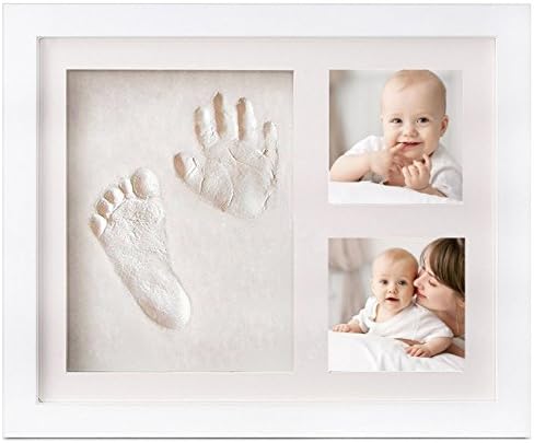 Milleter Baby Hand &amp; Footprint Picture Frame Kit for Boys and Girls, Cool &amp; Unique Baby Shower Gifts for Registry, Memorable Keepsakes Decorations for Room Wall or Table Decor, Premium Clay Wood Frame