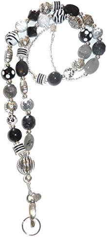 Hidden Hollow Beads Chunky Style Fashion Women's Beaded Lanyard 34", Made in USA Breakaway and Non breakaway available, for Keys, Badge Holder (Chunky B&W - Breakaway)
