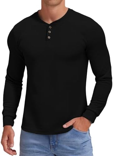 メンズウェア OBSIDIAN HENLEY NECK PULLOVER size XL Amazon.com: Henley Long Sleeve Shirts for Men Casual Crew Neck