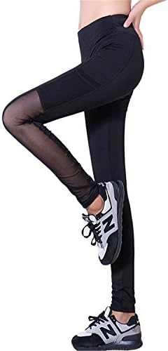 B Dressy Fashion Side Mesh Leggings with Pocket Leggins Pants Summer Workout Trousers Leggings Women,X-Large,Black