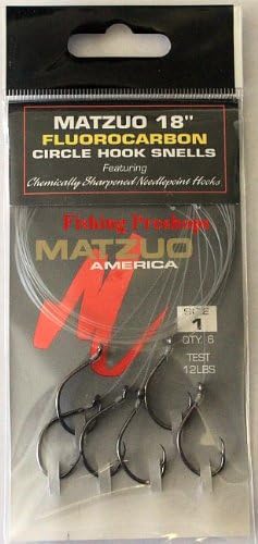 Matzuo Size 1 Fluorocarbon Circle Hook Snells 18" - 6 Pack