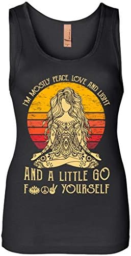 I'm Mostly Peace Love and Light & A Little Go F Yourself T-Shirt Tattoos Yoga Vintage Girls Womens Jersey Tank Top