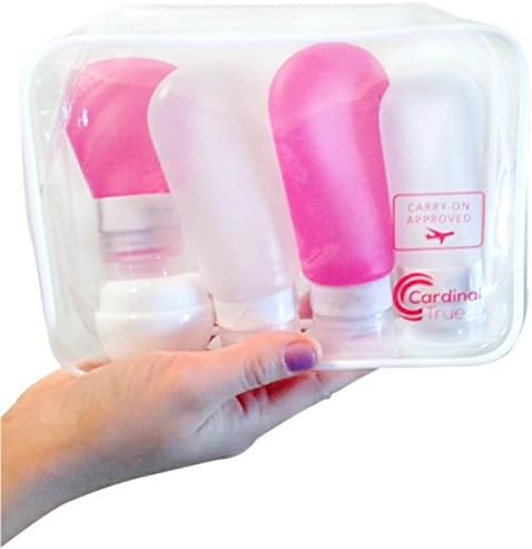 Silicone Travel Bottles Set by Cardinal True - 4 Leak Proof + Cream Jar EVA Bag