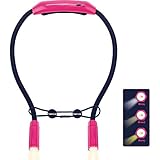 Vekkia Rechargeable Book Light Neck Lamp - LED Reading Lights with 3 Colors, 9 Brightness Levels, Flexible Soft Rubber Arms, Hands Free for for Bookworms, Crafts & Runner (Pink, Buckle Rope Included)