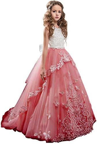 PLweddingFlower Girl Dress Kids Lace Beaded Pageant Ball Gowns