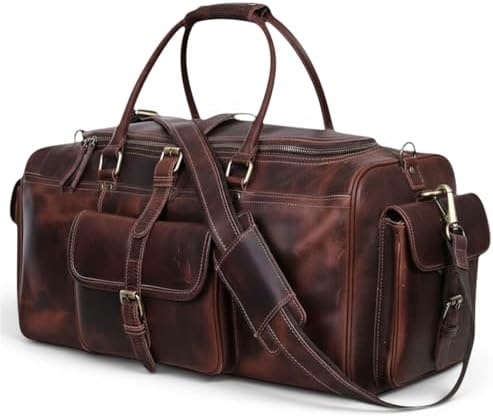 Amazon.com | Luxorro Full Grain Leather Duffle Bag for Men | Large