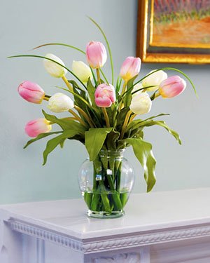 Mixed Tulip Silk Flower Arrangement - Pink/White